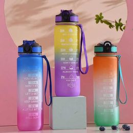 Thermoses 1PC 1L Gradient Water Bottle Sport Water Bottle With Time Marker Scale ins style Portable Reusable Plastic Cup Bounce Cap Travel