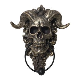 Modern Art Door Ring Hell Demon Horned Skull Hanging Door Knocker Heavy Duty Gothic Doorknocker Perfect Home Decoration Knockers 240130