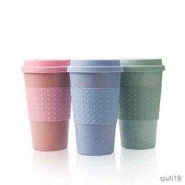Thermoses Wheat Straw Fibre Water Cup Car Mounted Silicone Coffee Cup Plastic Personalised Mug with Lid Kitchen Tool
