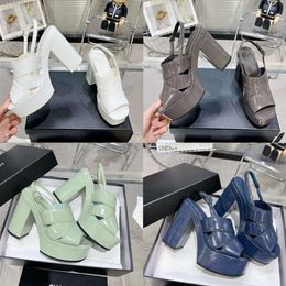 Patent Leather Sandals Women Dress Shoes High Heeled Designers Platform Heel Classic Buckle Embellished Ankle Strap Banquet Shoes With Box 515
