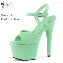 17cm Super Suede Sandals 809 Green High Pole Dance Party Heels Platform Wedding Peep Toe Stripper Shoes 840