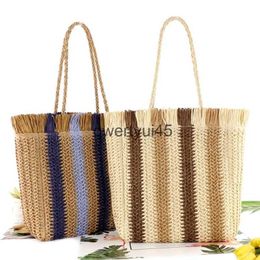 Shoulder Bags 2021 New paper rope vertical stripes wiskers straw woven bag fasion one soulder leisure beac femaleH2421