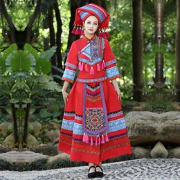 China Guangxi Zhuang Autonomous Region Clothing Women's March 3rd Ethnic Performance Outfit Minority Miao Adult Hat Long Dress