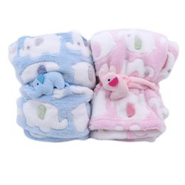 Cute Elephant Cartoon born Air Conditioning Quilt Coral Velvet Pillow dualuse Products 240127