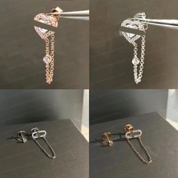 Hochwertige Designer-Ohrstecker, Messikas-Serie, einzelne Diamant-Schiebe-asymmetrische Ohrringe für Frauen, Valentinstag-Schmuckgeschenk