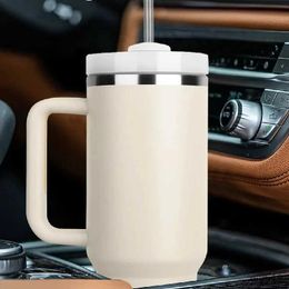 Thermoses 40oz Straw Coffee Insulation Cup With Handle Portable Car Water Bottle LargeCapacity Travel BPA Free Thermal Mug Bar Tool