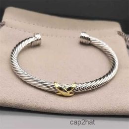 Bangle womens friendship love designer bracelet cuff gift silver 18k Gold X fish hook Channel Setting Sterling Silver jewelry woman cable bracelets bijoux H3K5