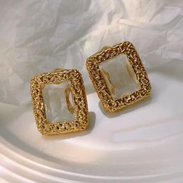 Stud Earrings Euro-American Style Fashion Trend Retro Geometric Square Gem Pleated For Ladies