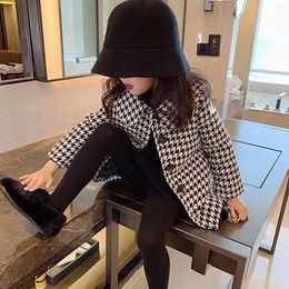 Jackets Toddler Autumn And Winter Girls Lapel Long Sleeve Checkered Buttoned Coat With Pockets Daily School Temperament