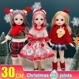 Dolls 30cm Bjd Dolls Christmas New Year Gifts Full Set 1/6 Anime Bjd With Christmas Clothes 23 Joint Movable Body Girls Dress Up Toys