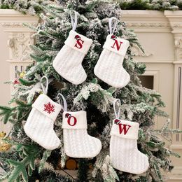 Christmas Decorations Year Socks Red Snowflake Alphabet Letters Knitting Stocking Tree Decoration For Home Xmas Gift