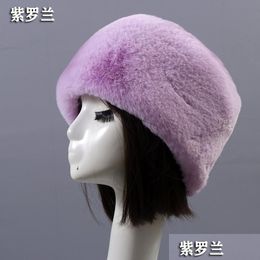 Beanie/Skull Caps Dark Green Flat Roof Fluffy Snow New Year Winter P Thick Fur Hat Faux Fox Furry Cap Head Warmer Outdoor Hats Women G Dhrmb