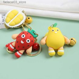 Keychains Lanyards Keychain Fashion Simulation Fruit Avocado Smile-shaped 3D Soft Resin Strawberry Key Chains Jewellery Wedding Party Gift Q240201