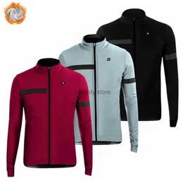 Men's T-Shirts 2024 BIEHR Winter Thermal Fece Cycling Jersey set Warm Long Seve Clothing RoadBicyc shirts ropa ciclismoH2421