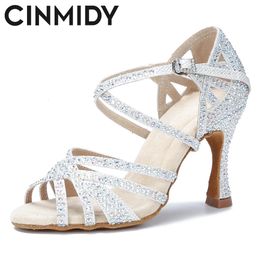 CINMIDY Satin Glitter Dance Shoes Women Rhinestone Latin Dance Shoes Ballroom Dance High Heels Party Shoes Women Wedding Shoes 240119