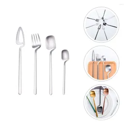 Dinnerware Sets 4pcs/ Set Coffee Spoon And Fork Stainless Steel Round Teaspoons For Mixing Dessert Spoons Kitchen Reastaurant Gift