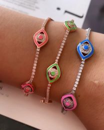 Bracelets 2020 hot selling fashion women Jewellery Neon enamel Colourful turkish evil eye charm tennis chain eye bracelet