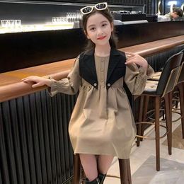 Girl Dresses Fashion Kids Girls Dress 2024 Autumn Children School Vest Casual Long Sleeve For Teenage 6 8 10 12 Year