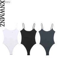Women's T-Shirt XNWMNZ 2023 New Women Fashion Strappy Top Woman Casual Versatile Thin Straps Slim Fit Female Chic Bodysuit L240201