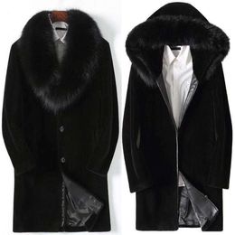 2024 Haining Mink Fur Coat Mens and Integrated Winter Plush Thickened Medium Length Faux IQLP