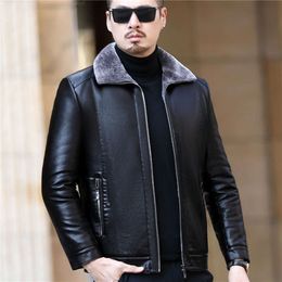 Haining Sheepskin Genuine Leather Jacket for Mens Fathers Clothing and Fur Integrated Plush Middle Designer Aged F4X6