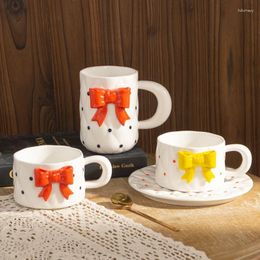 Cups Saucers 300/475ml Girl's Heart Bow Coffee Cup Dish Set Cute Style Ceramic Mug White Water Gifts For Gift Setting Special