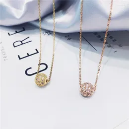 Choker Stainless Steel Rhinestone Bead Necklace For Women Ball Beads Pendant Gold Color Chian Party Gift Fashion Jewelry