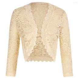 Women's Jackets Belle Poque Women Vintage Lace Shrug 3/4 Sleeve Open Front See Through Bolero Cardigan For Sleeveless Dress Elegant Lady