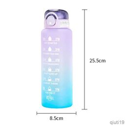 Thermoses 1000ml Gradient Colour Graduation Water Bottle Portable Plastic Cup Fitness Sports Large Capacity Water Bottle