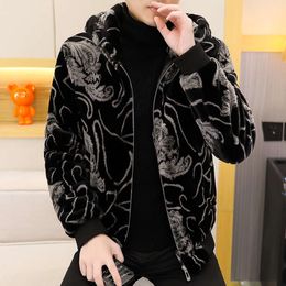 Mink Fur Jacket with Cotton Thickened Mens Trend Winter Imitation Integrated Golden Warm Coat XRG6