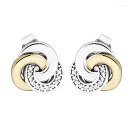 Stud Earrings Clear CZ Interlinked Circles Women Jewelry Golden Shine For 925 Sterling Silver Gifts