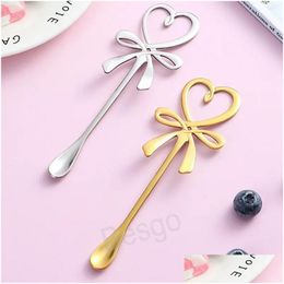 Spoons Butterfly Shaped Tea Cup Spoon Heart Shape Coffee Stirring Stainless Steel Cake Dessert Scoop Gold Milk Mixing Scoops Drop De Dhfli