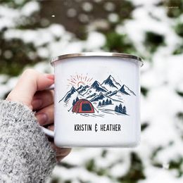 Mugs Personalised Camping Hiking Mug Beautiful Colour River Tent Landscape Pattern Campfire Couple Cup Camper Gift Mountain