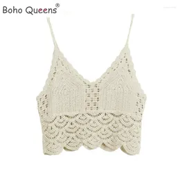 Women's Tanks Boho Queens Hippie Women Hollow Out Sleeveless Crop Tops Beach Bohemian Tassel Knitted Ruffles Camis Feminino