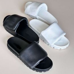 padded sliders designer sandals leather slides women beach sandals Flat flip-flops Comfort with box 519