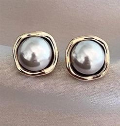 Dangle Earrings 2024 Trend Fashion France Square Grey Colour Pearl Stud For Women Niche Jewellery Girl Gift