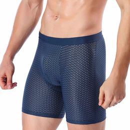 Boxers Briefs Man Ice Silk Shorts Underpants Male Large Size Men's Mesh Panties Breathable Long Boxer For Men Underwear 240117
