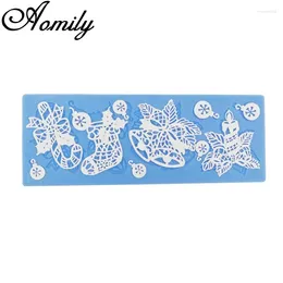 Baking Moulds Aomily Christmas Socks Bells Cake Silicone Mold Decorating Fondant Mousse Sugar Craft Icing Mat Pastry Chocolate