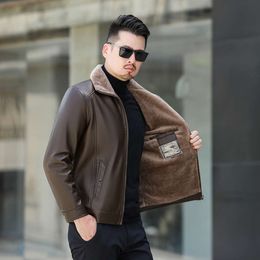 Designer Mens Leather Jacket Fur Integrated Autumn and Winter Plush Thickened Loose Dads BCVM