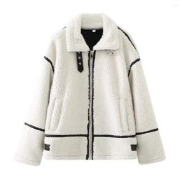 Women's Jackets Autumn Winter Lamb Wool Jacket For Women Elegant Stand Collar Long Sleeve Zipper Coat Female Casual Warm Motorcycle