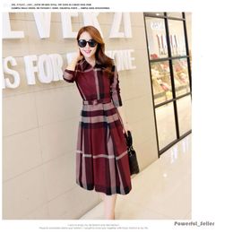 Designer Spring Women Dress Summer Long Sleeve Stand Collar Plaid Party Work Business Shirt Dresses Clothing 5824