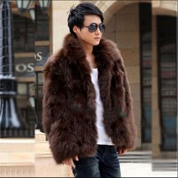 Mens Fur Coat Designer Imitation Slim Fit with Collar Short Mink 25H4