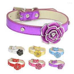 Dog Apparel Pet Necklace Rhinestone Rose Deco Cat Collar Suit For Small Size Leather Neck Ring Accessories Decoration
