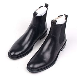 Western Genuine Leather Men's Ankle Shoes Brand Formal Elegant Dress for Black Slip on High Boots Men