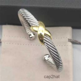 Bangle womens friendship love designer bracelet cuff gift silver 18k Gold X fish hook Channel Setting Sterling Silver jewelry woman cable bracelets bijoux 5SNB