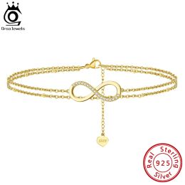 Necklace Orsa Jewels Sterling Sier Fashion Layered Infinity & Satellite Chain Anklet 20+5cm Extension Jewellery for Woman Gift Sa16