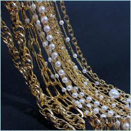 Sunglasses Frames New Gold Colour Metal Imitation Pearl Long Chain Glasses Chains For Women Face Mask Lanyard Holder Non-Slip Neck Rope Dhltn