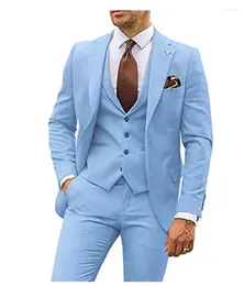 Men's Suits Fashion Solid Men 2024 Business Casual Groom Tuxedos Party Suit Notched Lapel Slim Fit Costume Homme (Jacket Vest Pants)
