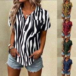 Women's Blouses Women Striped Print Shirt Spring Summer Tops Short Sleeve V Neck Ladies Shirts High Quality Blusas Holiday Work Wear