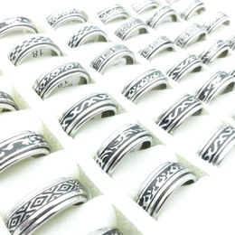 MIXMAX 30pcs Fashion Stainless Steel Rings For Men Rotatable Black Etched Paterns Womens Spinner Wholesale Jewelry Size 17-21mm 240201